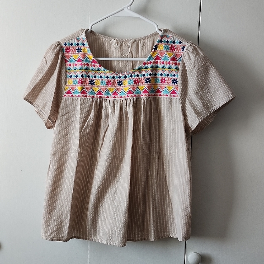 Embroidered Beige Blouse